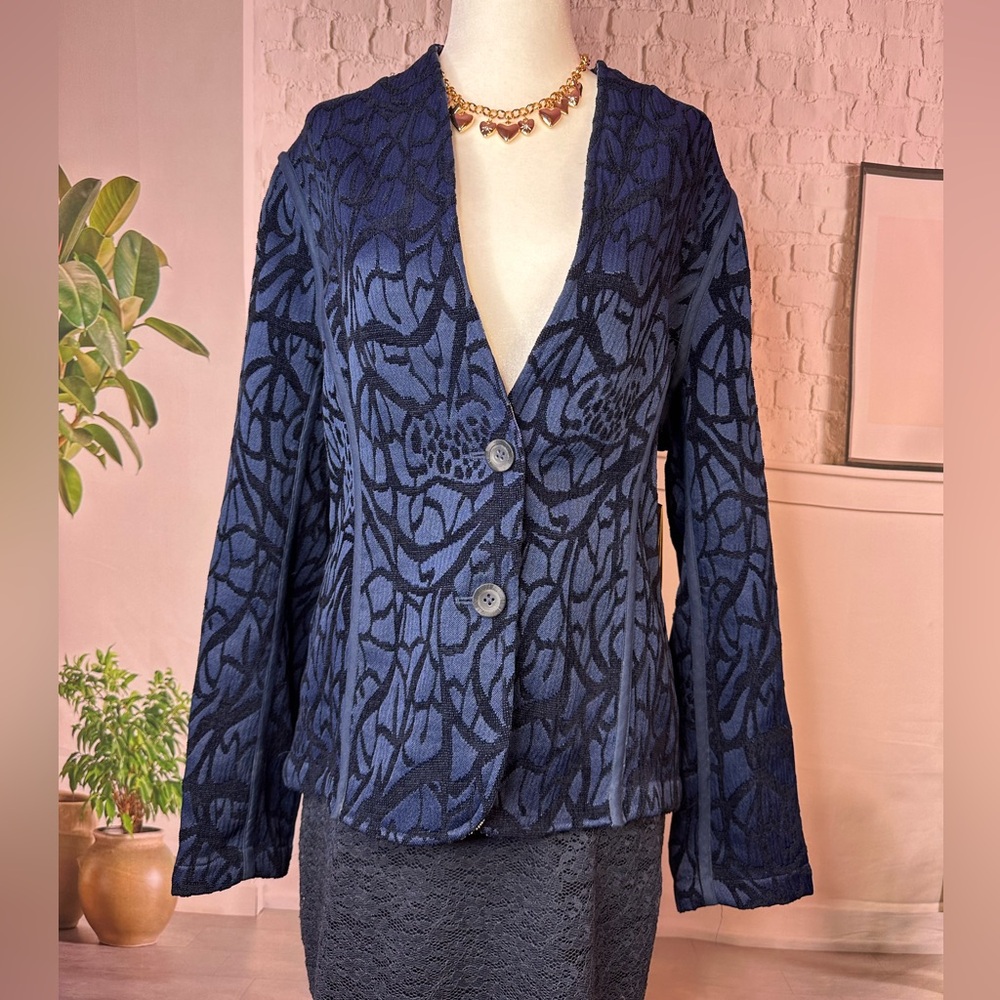 Coldwater Creek reversible Navy Blue Patterned Blazer size 12